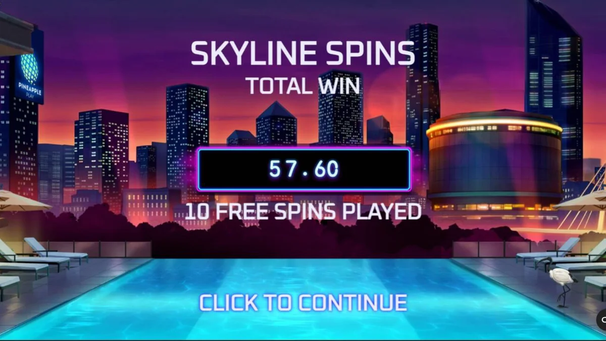 Tampilan permainan slot Midnight Mirage dengan tema pesta atap mewah dan neon Miami Vice.