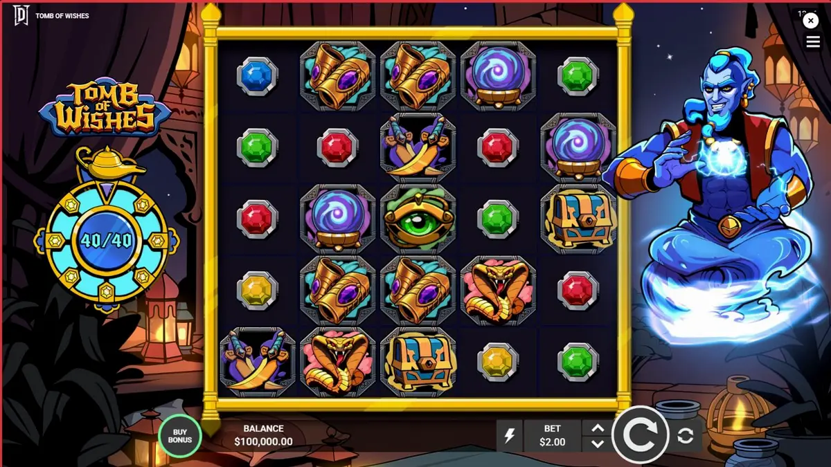 Tomb of Wishes slot machine interface with Arabian theme