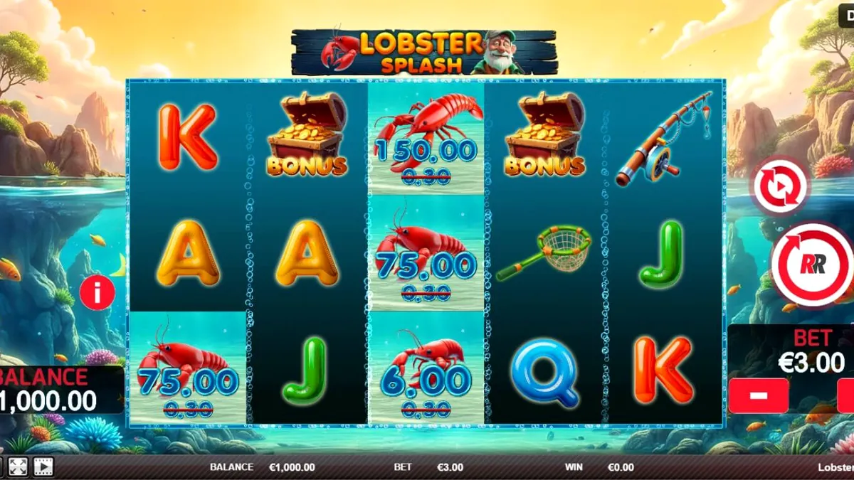 Tampilan visual slot Lobster Splash dengan tema bawah laut yang cerah