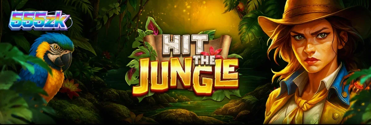 Pemandangan hutan misterius dengan kuil emas di slot Hit the Jungle